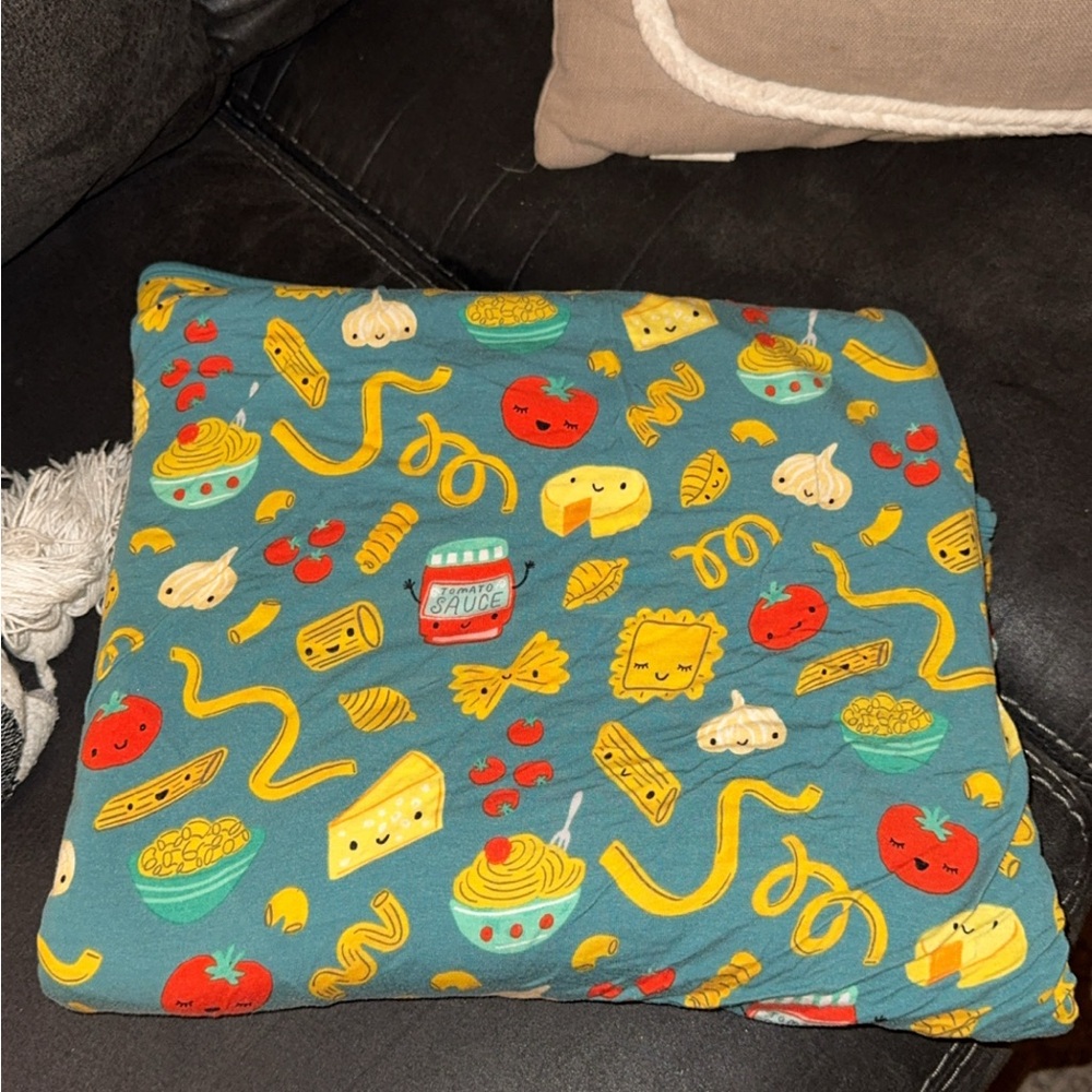 Little Sleepies Pasta Print Blanket - Teal with Red & Yellow Accents